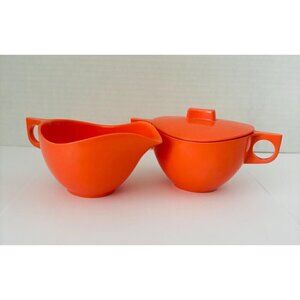 Vintage Coral Melmac Cream And Sugar Set Coffee Time Retro Kitsch Made In Canada